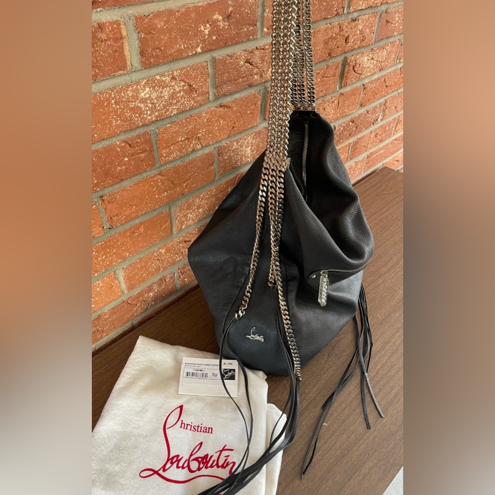CHRISTIAN LOUBOUTIN Handbag Purse Marianna Rider Large Capra Black